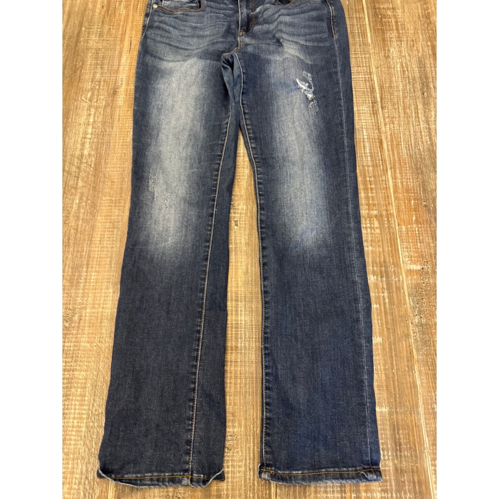 Judy Blue Womens Mid Rise Straight Leg Distressed Medium Wash Jeans 31